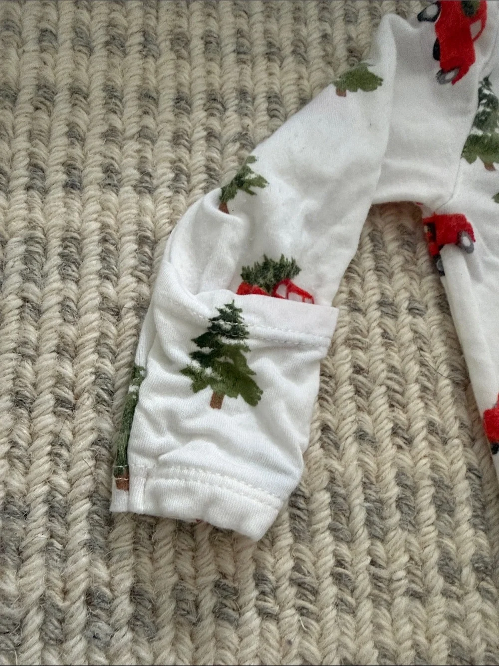 Angel Dear Newborn White Footed One-Piece with Red Truck and Green Tree Print